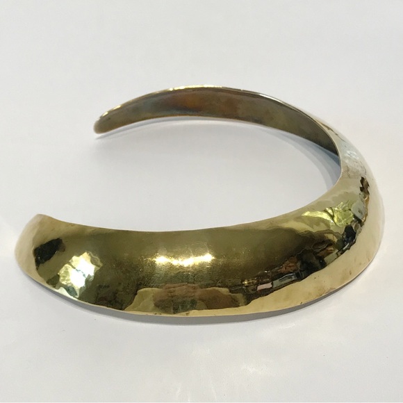 Vintage Mexico Signed Solid Brass Domed Torque Choker Necklace Tribal Modernist - Picture 4 of 11